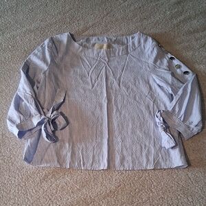 J.O.A. Light Blue Checkered Blouse with Sleeve Bows